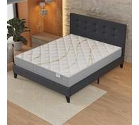 Ensemble MATELAS + LIT (160x200cm)- Essem 25cm Ressorts ensachés & Mousse HDensité + Sommier stable & tête de lit revêtement Noir