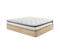 Ensemble 180 x 200 cm sommier coffre naturel clair + matelas hybride ressorts ensachés 7 zones et mémoire de forme ép.25cm - MALAO de PALACIO