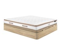 Ensemble 180 x 200 cm sommier coffre naturel clair + matelas hybride ressorts ensachés 7 zones et mousse à mémoire de forme ép.28cm - MEYANI de YSMÉE