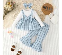 Ensemble 2-en-1 pour bébé fille : Top à nœud avec imprimé écossais et pantalon évasé, avec serre-tête, pour Noël 6-9M,9-12M,12-18M,18-24M,2-3YGéométrique,VacancesCoton
