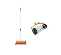 Ensemble 2-en-1 Scarificateur et Niveleur de Pelouse - Orange, Acier Galvanisé, Manche de 190 cm