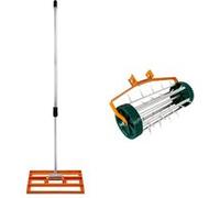 Ensemble 2-en-1 Scarificateur et Niveleur de Pelouse - Orange, Acier Galvanisé, Manche de 190 cm Orange G