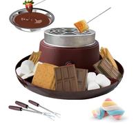 Ensemble 2-en-1 S'mores Maker & Chocolate Fondue, Kit De Grille De Grille De Guimauve avec 5 Accessoires, Température Réglable, Protection De Surchauffe, Diamètre du Disque 30 Cm, Ensembles De Fondue