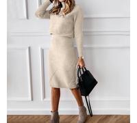 Ensemble 2 PiÃces Pour Femmes VÃªtements TricotÃs Pull Ã Col RoulÃ + Jupe .-apricot-4XL