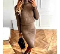 Ensemble 2 PiÃces Pour Femmes VÃªtements TricotÃs Pull Ã Col RoulÃ + Jupe .-Marron-4XL