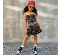 Ensemble 2 pièces avec Top tube court et mini-jupe imprimé camouflage pour jeunes filles, collection printemps/été 8Y,9Y,10Y,11Y,12Ygraphique,Tout ImpriméTissu tricoté