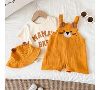 Ensemble 2 pièces bébé nouveau-né unisexe 100% coton, salopette et chapeau à motif mignon de lion en seersucker, barboteuse, tenue d'été bébé, vêtements d'été bébé 6-9M,9-12M,12-18M,18-24M,2-3Y,0-1M,1