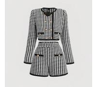 Ensemble 2 pièces blazer et short à carreaux rétro noir et blanc, style blocs de couleurs. Carreaux, vêtements de retour à l'école, manteau d'hiver, style old money L,M,S,XL,XS,XXL,XXS,XXXL,XXXXLPied-