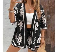 Ensemble 2 pièces cardigan imprimé tout-sur-over et shorts amples manches courtes, grande taille 0XL,1XL,2XL,3XL,4XLgraphique,BaroqueTissu tissé