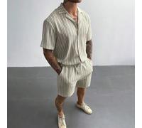 Ensemble 2 pièces chemise et short en tricot pour hommes GloMan, Top texturé jacquard rayé, convient pour les vacances, la plage, les vacances d'été hawaïennes, cadeau pour papa/mari, tenue de villégi