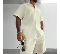 Ensemble 2 pièces chemise texturée et short pour homme GloMan. Convient pour les vacances à la plage, confortable. Convient pour le style de rue, les tenues décontractées quotidiennes, les sorties de 