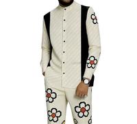 Ensemble 2 Pièces Chemises Bowling et Pantalons pour Hommes Tenues de Loungewear Imprimé Géométrique Manches Longues Boutonnage Chemise Ensembles