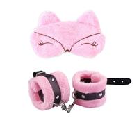 Ensemble 2 pièces comprenant des menottes en fausse fourrure et cuir et un bandeau à oreilles de renard, accessoire pour soirées coquines en couple-FRRS57 (Rose)