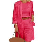 Ensemble 2 Pièces Coton Lin Tailleur Set Léger Blazer d'Été et Bermuda Shorts Tenue Décontractée Coupe Large Short PantsSet pour Bureau