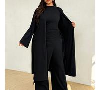 Ensemble 2 pièces d'automne : Robe maxi à manches longues basique, pantalon droit ajusté, bustier style cache-cœur, taille froncée, noir élégant, pour bureau, dîner et occasions formelles 0XL,1XL,2XL,
