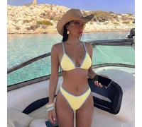 Ensemble 2 pièces de bikini sexy et pur désir avec col licou et nœud, fente, pour vacances aux sources chaudes, printemps/été 2026 L,M,S,XSBlocs de couleurÉtoffe