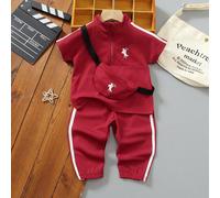 Ensemble 2 pièces de chemise POLO à manches courtes pour tout-petits, c'est un ensemble de vêtements pour enfants, beige clair global, style décontracté, col montant avec demi-fermeture éclair, décora