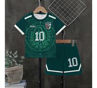 Ensemble 2 pièces de football Mexique #10 pour garçon préadolescent, tenue de sport d'été à manches courtes et short, maillot d'équipe imprimé, coupe ample pour l'entraînement sur le campus et les mat