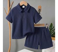 Ensemble 2 pièces de Polo et short pour garçon, style sport décontracté, imprimé rétro avec col officier. Tenue pour garçon convenant aux anniversaires, soirées, cérémonies, baptêmes, ouvertures, usag