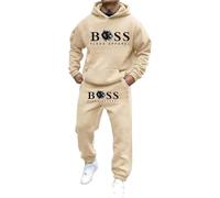 Ensemble 2 pièces de pull imprimé de lettres de ville pour homme - Décontracté - Grande taille - Sweat à capuche confortable, Beige #20, M