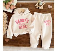 Ensemble 2 pièces de survêtement crème "Daddy's Little Girl" pour jeunes filles, style minimaliste décontracté, confortable, épais, doux et chaud. sweat-shirt à capuche et pantalon de jogging, convien