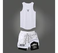 Ensemble 2 pièces de vêtements d'activité pour hommes, comprenant un débardeur à col rond avec imprimé graphique et un short à cordon de serrage à la taille avec imprimé lettres. Tenue de sport légère
