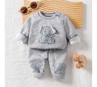 Ensemble 2 pièces décontracté de tous les jours pour nouveau-né : sweat-shirt à capuche et pantalon imprimés avec un éléphant mignon. Convient pour les sorties, les loisirs et la photographie. 6-9M,0-