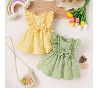 Ensemble 2 pièces, décontracté, élégant, doux, adorable, robe pour bébé fille, vêtements pour bébé fille, doux & confortable, robe de princesse sans manches avec décoration de nœud jacquard floral, bo