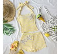 Ensemble 2 pièces décontracté et confortable pour jeune fille avec débardeur à encolure ras-du-cou sans manches avec décoration d'étoile de mer et rayures, et short. Ensemble printemps pour filles ave