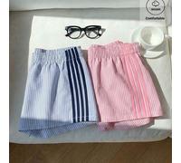Ensemble 2 pièces décontracté streetwear athlétique style années 80-90 pour fille pré-ado, débardeur sans manches col rond bleu marine à rayures roses et short, été, rentrée scolaire 8Y,9Y,10Y,11Y,12Y