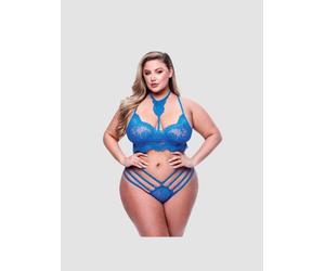 Ensemble 2 pièces dentelle feuillage bleu GT