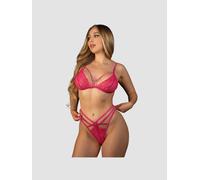 Ensemble 2 pièces dentelle & lanières rose