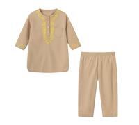 Ensemble 2 Pieces Djellaba Enfant Garçon + Pantalon Priere Islamique Qamis Enfant Garcon de Ramadan Caftan Garcons Manches Longues Djellaba Enfants Robe Musulmane Qamis Robe de Priere Abaya Enfants