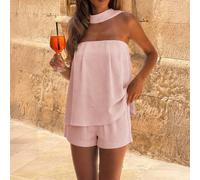 Ensemble 2 pièces élégant de couleur unie PoPoHouse pour femmes, convient pour les vacances d'été, la plage, le décontracté quotidien, les déplacements, le bureau, les mariages, les fêtes. Ensemble se