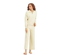 Ensemble 2 pièces élégant et chaud en tricot pour femme - Taille haute - Pantalon large et haut à revers, beige, M