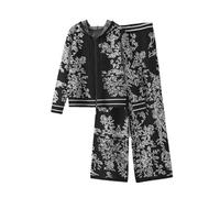 Ensemble 2 pièces en tricot avec fermeture éclair pour femme - Sweat à capuche taille haute, Noir , M
