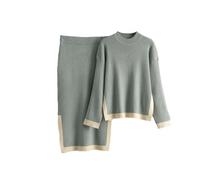 Ensemble 2 pièces en tricot coréen pour femme - Style décontracté - Col rond - Manches longues - Jupe taille haute, Gris 9., M