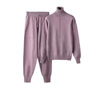 Ensemble 2 pièces en tricot décontracté pour femme - Taille haute - Sarouel - Manches longues - Pull - Hauts, violet, M