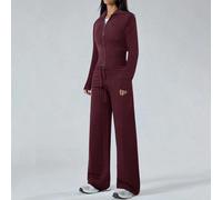 Ensemble 2 pièces femme, cardigan zippé bordeaux et pantalon en tricot, pull décontracté, ensemble de pulls, automne/hiver L,M,S,XL,XSUnicoloreTricots