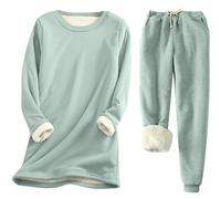Ensemble 2 Pièces Femme Decontracte Tenue Elegant Pyjamas Hiver Manche Longue Couleur Unie Chaud Fleece Polaire Haut Et Pantalons en Polaire Set 2 Pièce Confortable Vêtements Loungewear Sleepwear