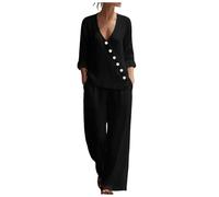 Ensemble 2 pièces Femme Haut Manches Longues col V boutonné Ample Pantalon
