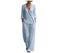 Ensemble 2 pièces Femme Haut Manches Longues col V boutonné Ample Pantalon
