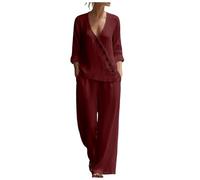 Ensemble 2 pièces Femme Haut Manches Longues col V boutonné Ample Pantalon