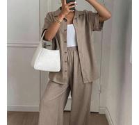 Ensemble 2 pièces femme style western pour vacances à la plage, couleur unie, effet denim, matière lin, coupe ample, minimaliste, printemps L,M,S,XL,XSUnicolorePolyester