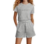 Ensemble 2 pièces Fille, Imprimé Lettres Tendance, Manches Courtes, Short coordonné, Tenue décontractée, Été, pour école, Sortie, Parc, Rendez-Vous et Plage