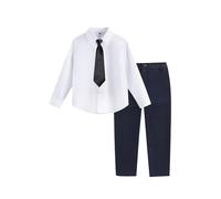 Ensemble 2 pièces formel pour garçon, chemise blanche à manches longues, pantalon noir sur mesure avec cravate assortie pour mariage et occasions familiales (1A-noir, 12-13 ans)