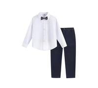 Ensemble 2 pièces formel pour garçon, chemise blanche à manches longues, pantalon noir sur mesure avec cravate assortie pour mariage et occasions familiales (1A-bleu, 16-17 ans)