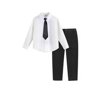 Ensemble 2 pièces formel pour garçon, chemise blanche à manches longues, pantalon noir sur mesure avec cravate assortie pour mariage et occasions familiales (1B-noir, 5-6 ans)