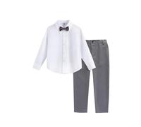 Ensemble 2 pièces formel pour garçon, chemise blanche à manches longues, pantalon noir sur mesure avec cravate assortie pour mariage et occasions familiales (1C-bleu, 7-8 ans)