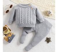 Ensemble 2 pièces Garçon bambin: pull tricoté torsadé mode classique casual et legging, convient pour la maison, les rassemblements et les sorties 6-9M,0-1M,1-3M,3-6MUnicoloreTricots